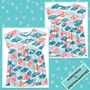 Nordstrom by Cristina Martinez Short Sleeve Knit Cotton Dress Multi Fluff Clouds